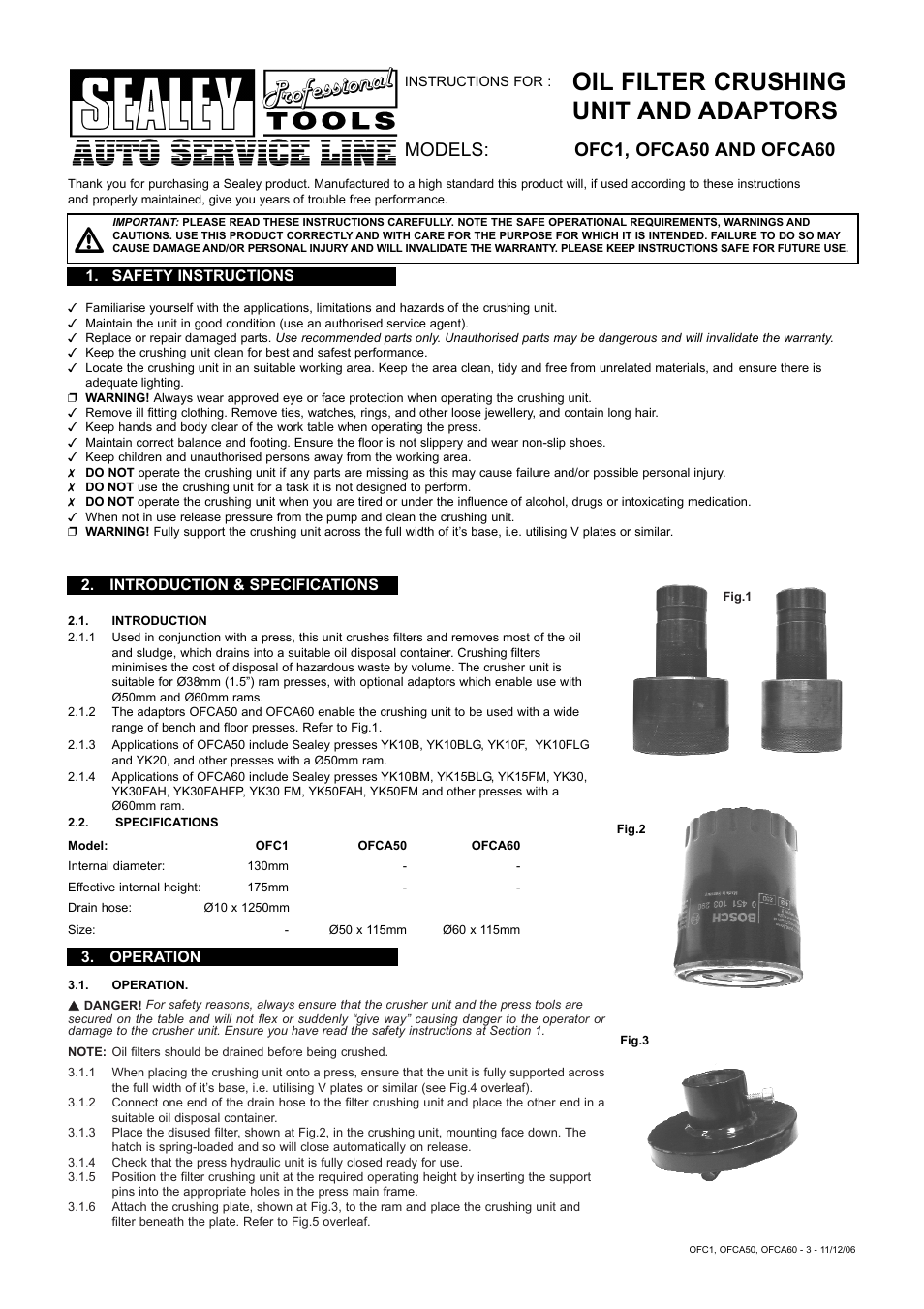 Sealey OFC1 User Manual | 2 pages