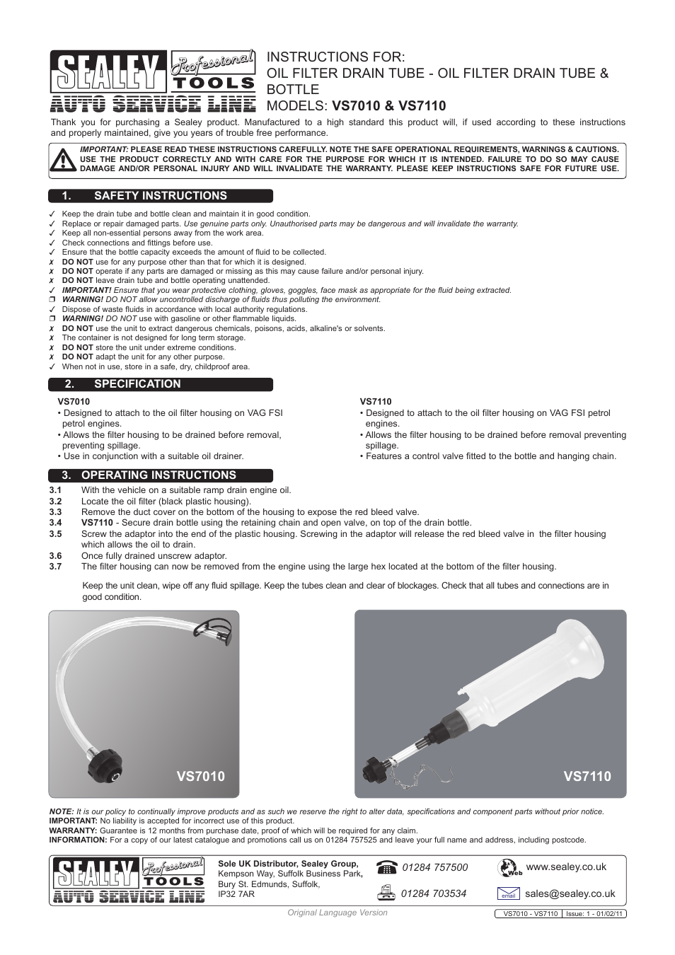 Sealey VS7010 User Manual | 1 page