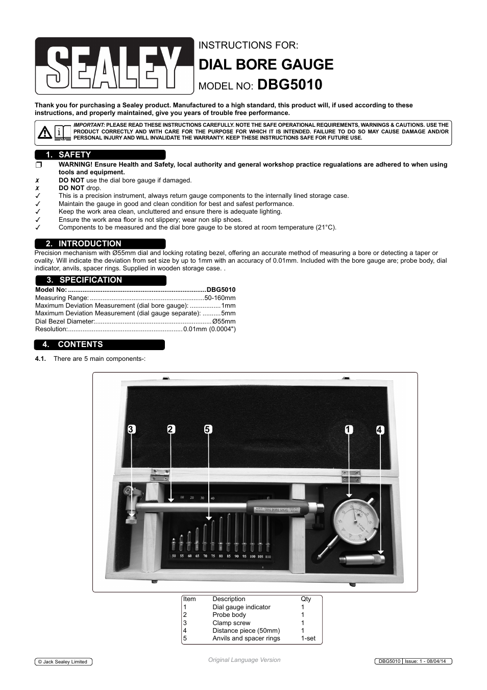 Sealey DBG5010 User Manual | 4 pages