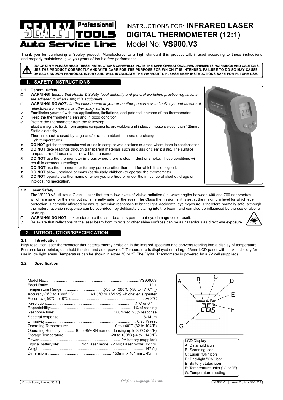 Sealey VS900 User Manual | 2 pages