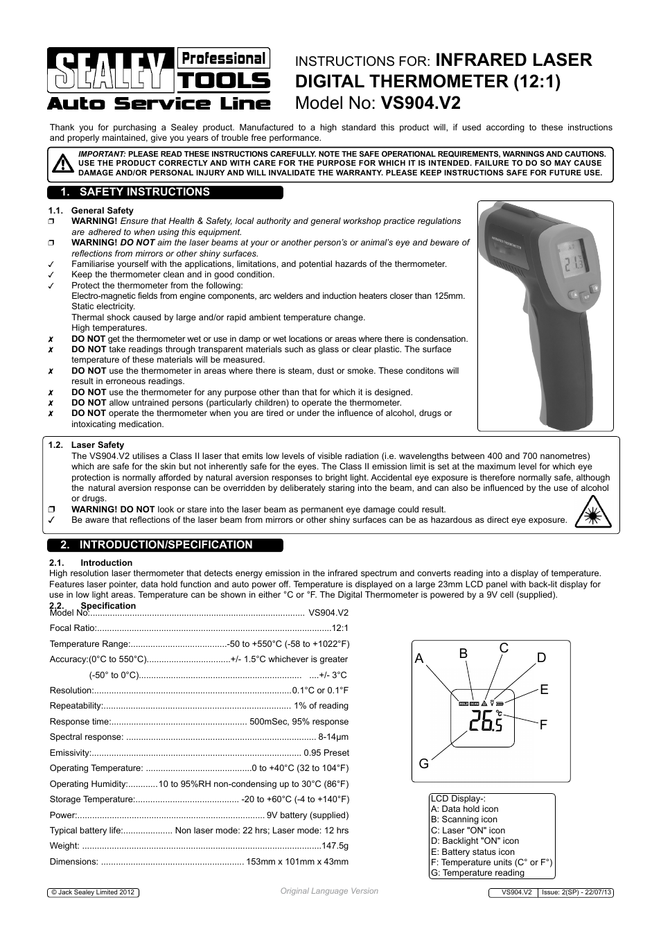 Sealey VS904 User Manual | 2 pages