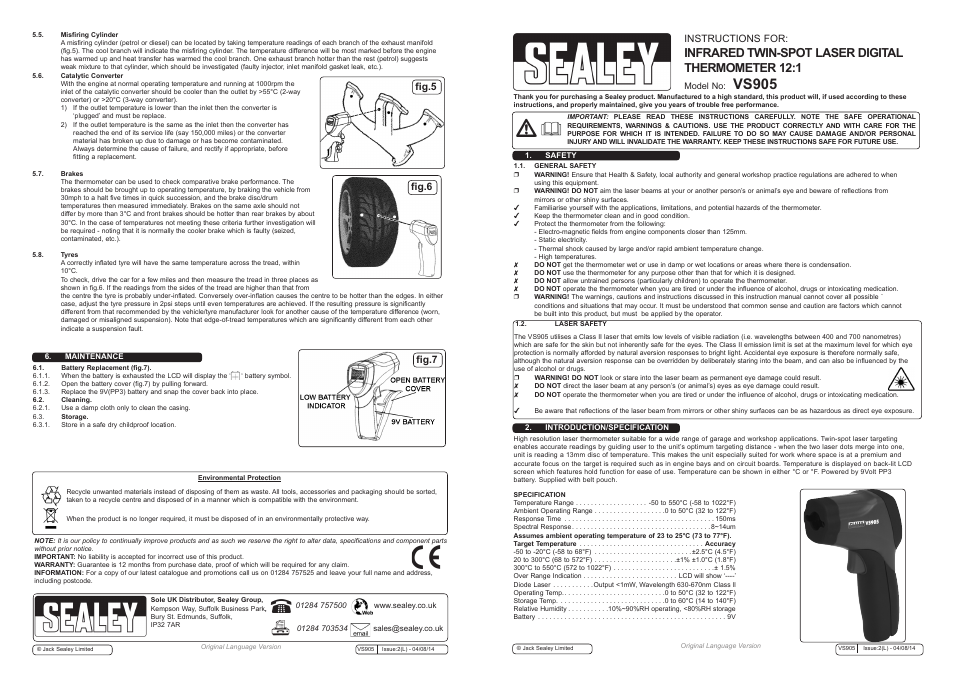 Sealey VS905 User Manual | 2 pages