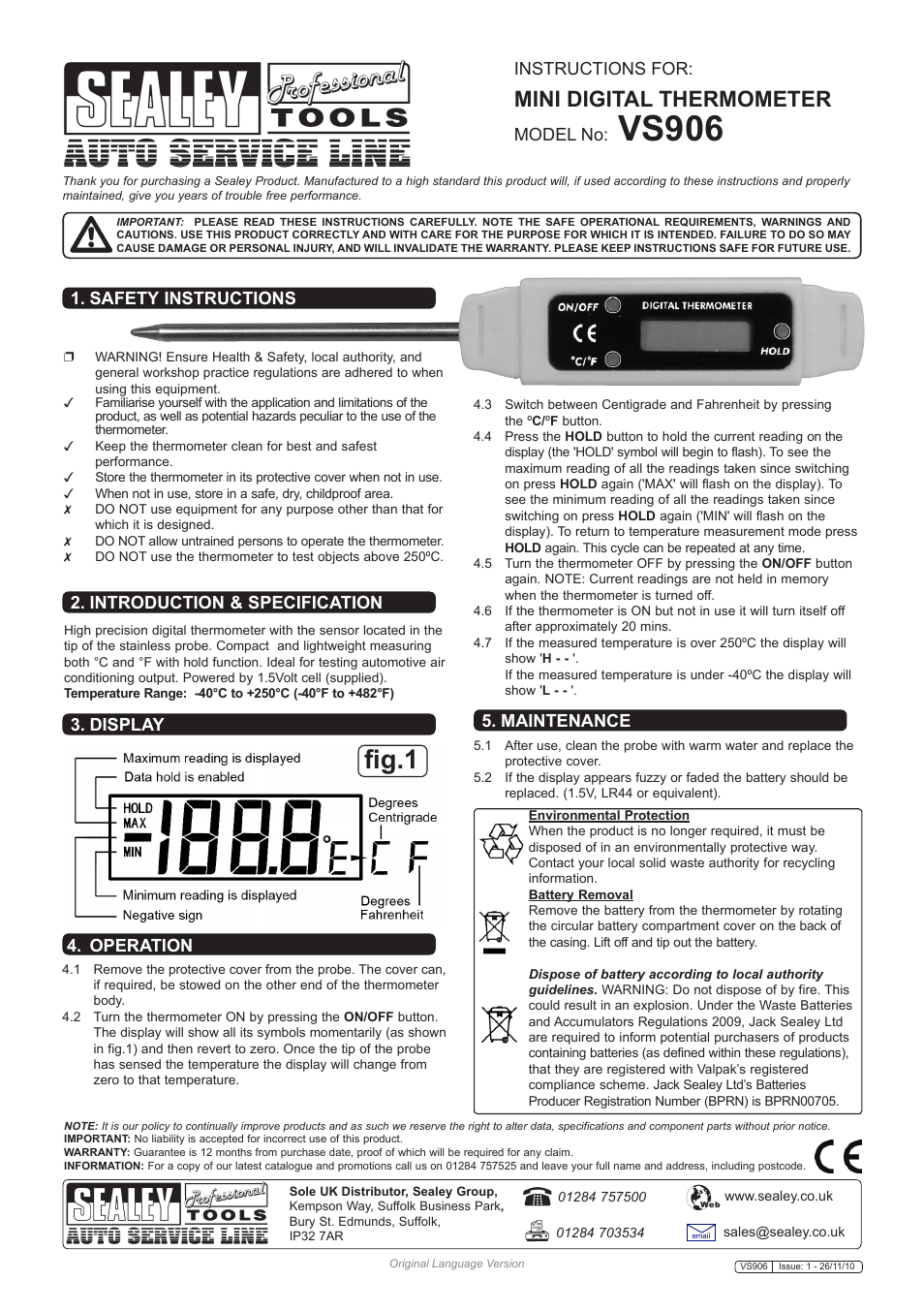 Sealey VS906 User Manual | 1 page