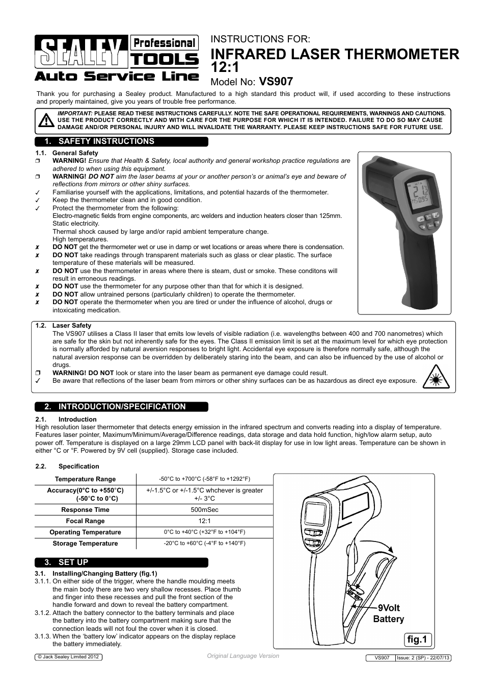 Sealey VS907 User Manual | 4 pages