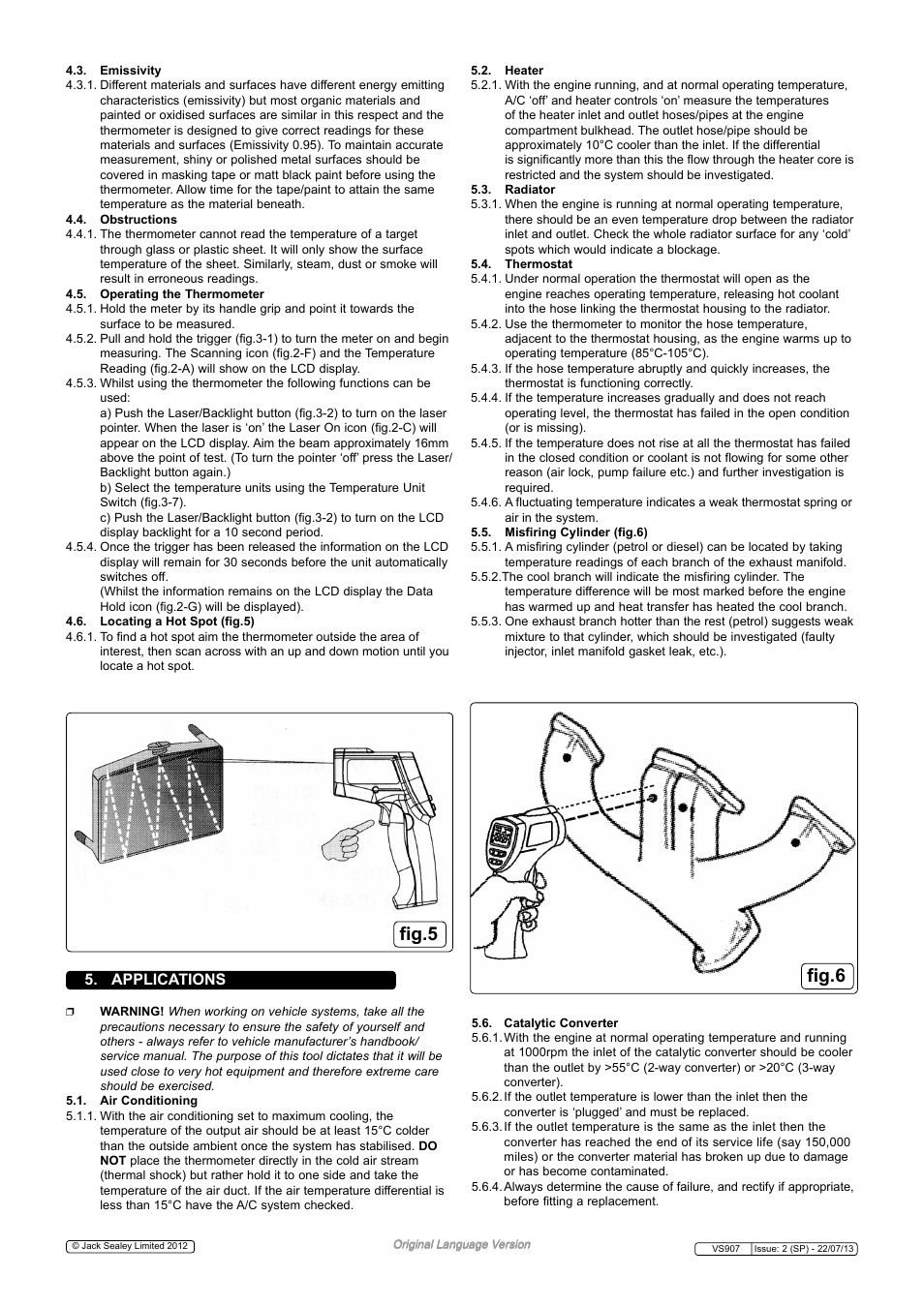 Fig.5, Fig.6, Applications | Sealey VS907 User Manual | Page 3 / 4