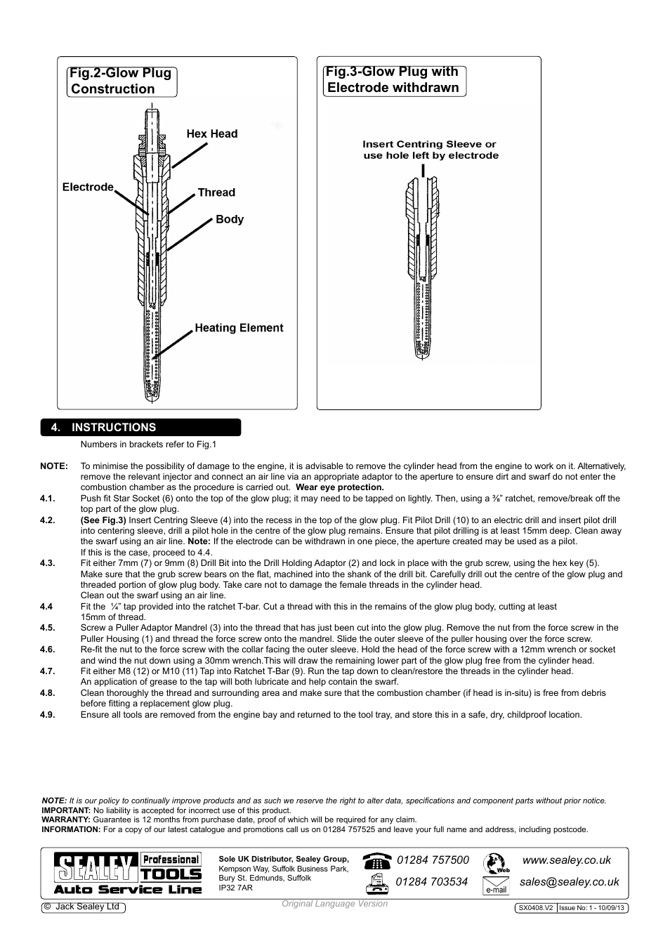 Instructions | Sealey SX0408 User Manual | Page 2 / 2