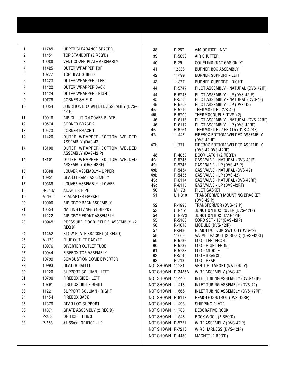 Dvs-42 parts list | DVS -30-2 User Manual | Page 43 / 52