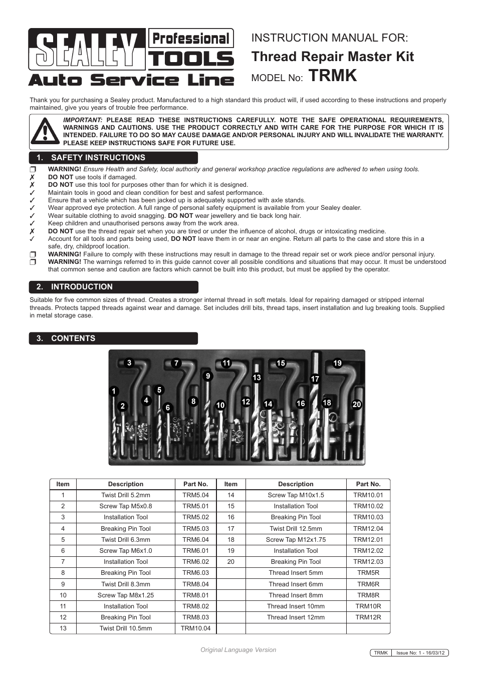 Sealey TRMK User Manual | 2 pages