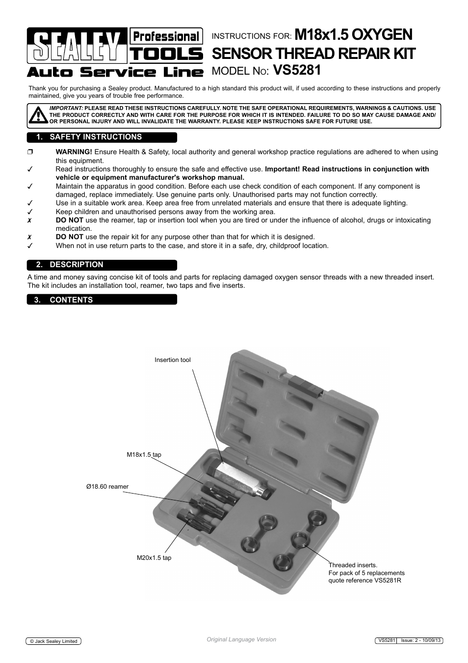 Sealey VS5281 User Manual | 2 pages