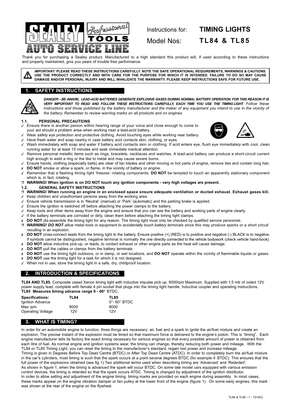 Sealey TL84 User Manual | 3 pages