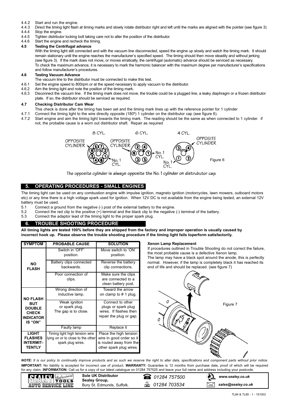 Operating procedures - small engines, Trouble shooting procedure | Sealey TL84 User Manual | Page 3 / 3