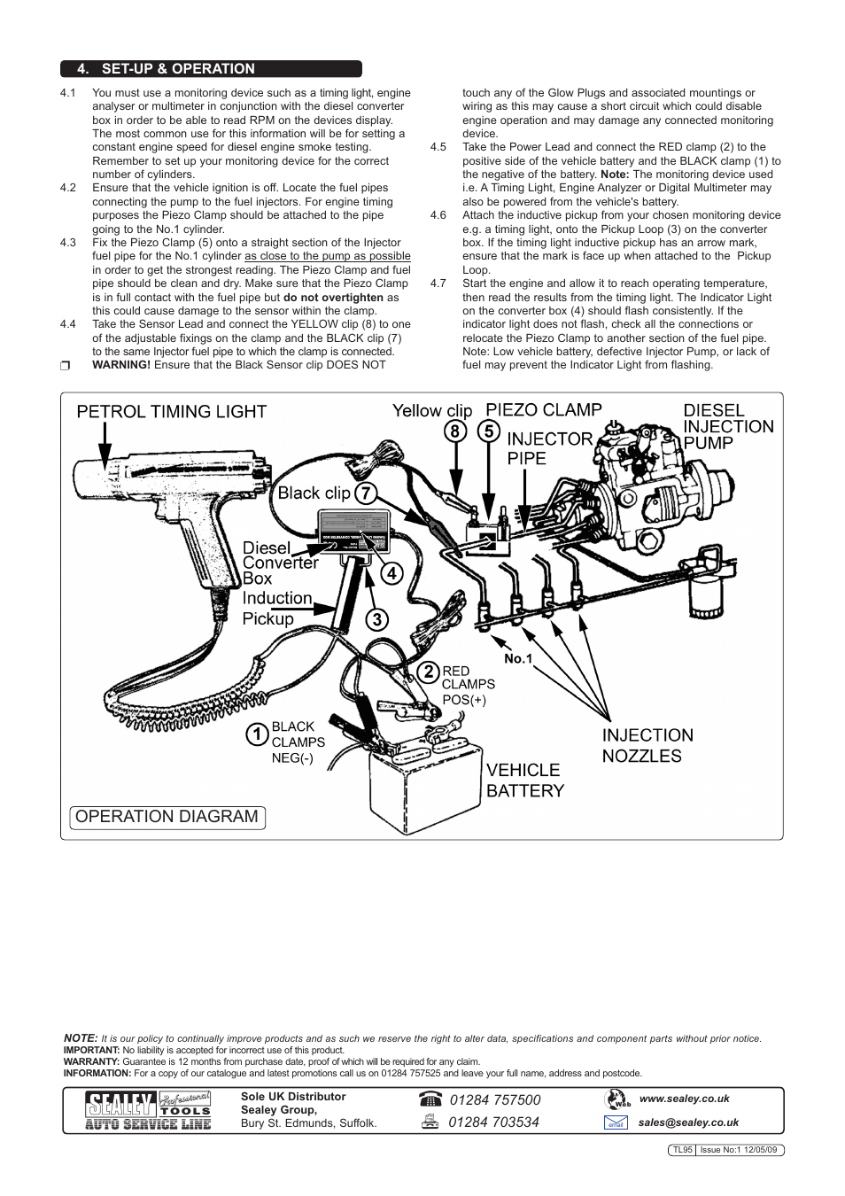 Operation diagram, Set-up & operation | Sealey TL95 User Manual | Page 2 / 2