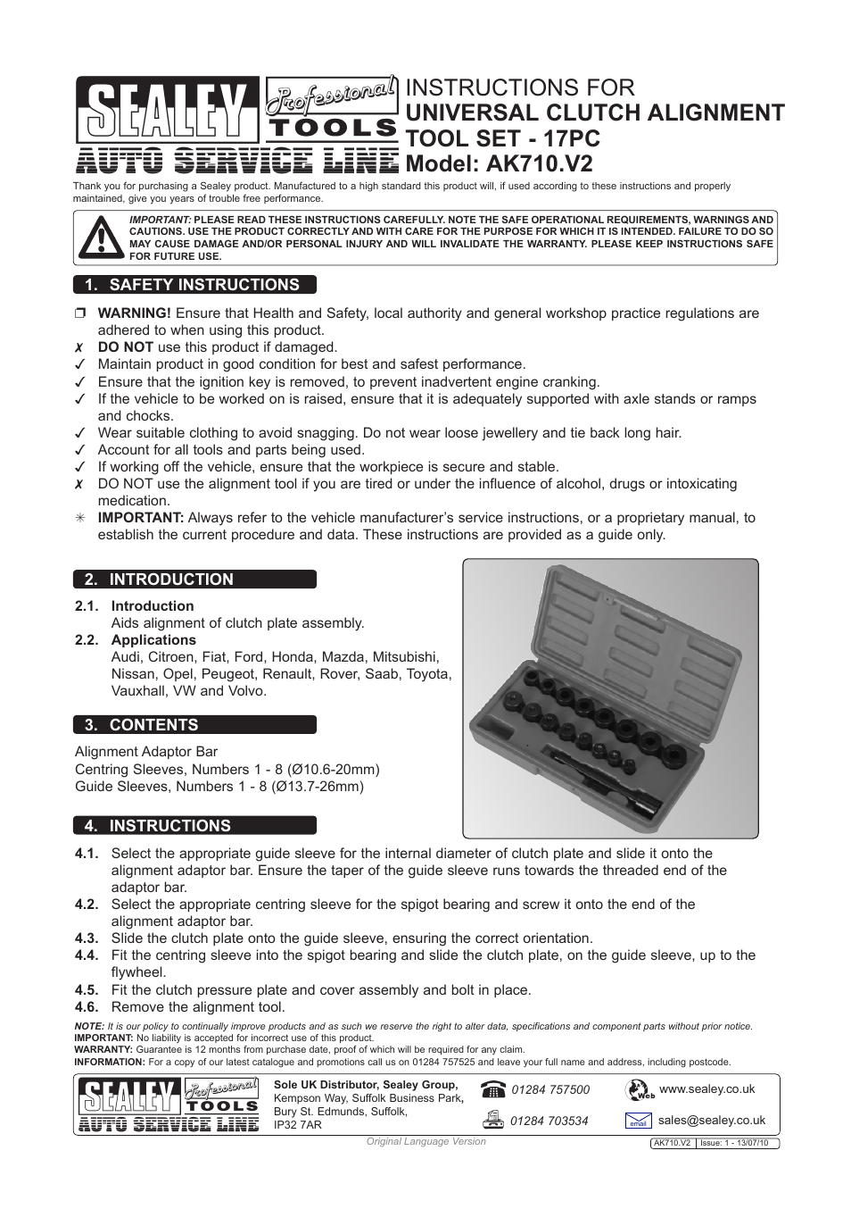 Sealey AK710 User Manual | 1 page