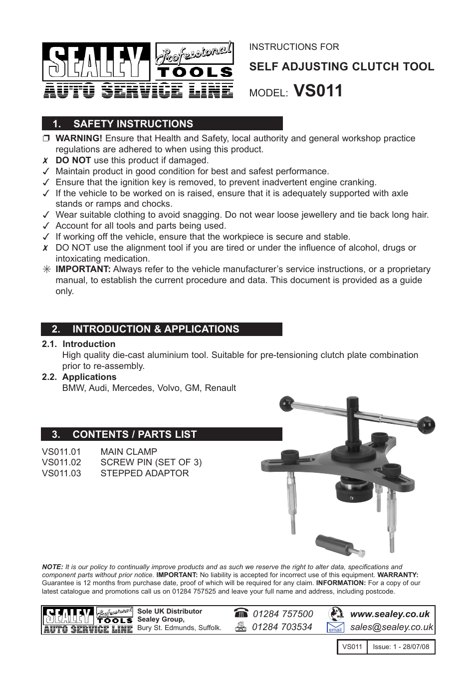 Sealey VS011 User Manual | 1 page