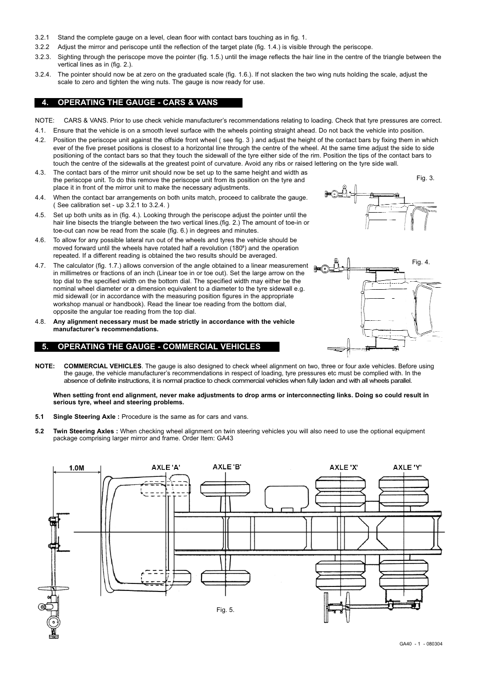 Operating the gauge - cars & vans, Operating the gauge - commercial vehicles | Sealey GA40 User Manual | Page 2 / 3