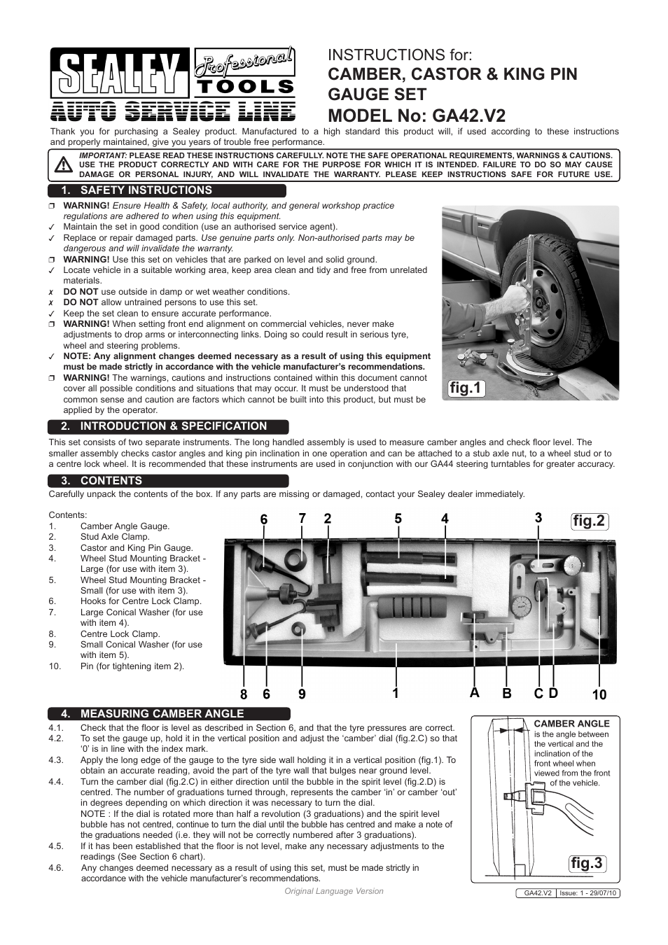 Sealey GA42 User Manual | 2 pages