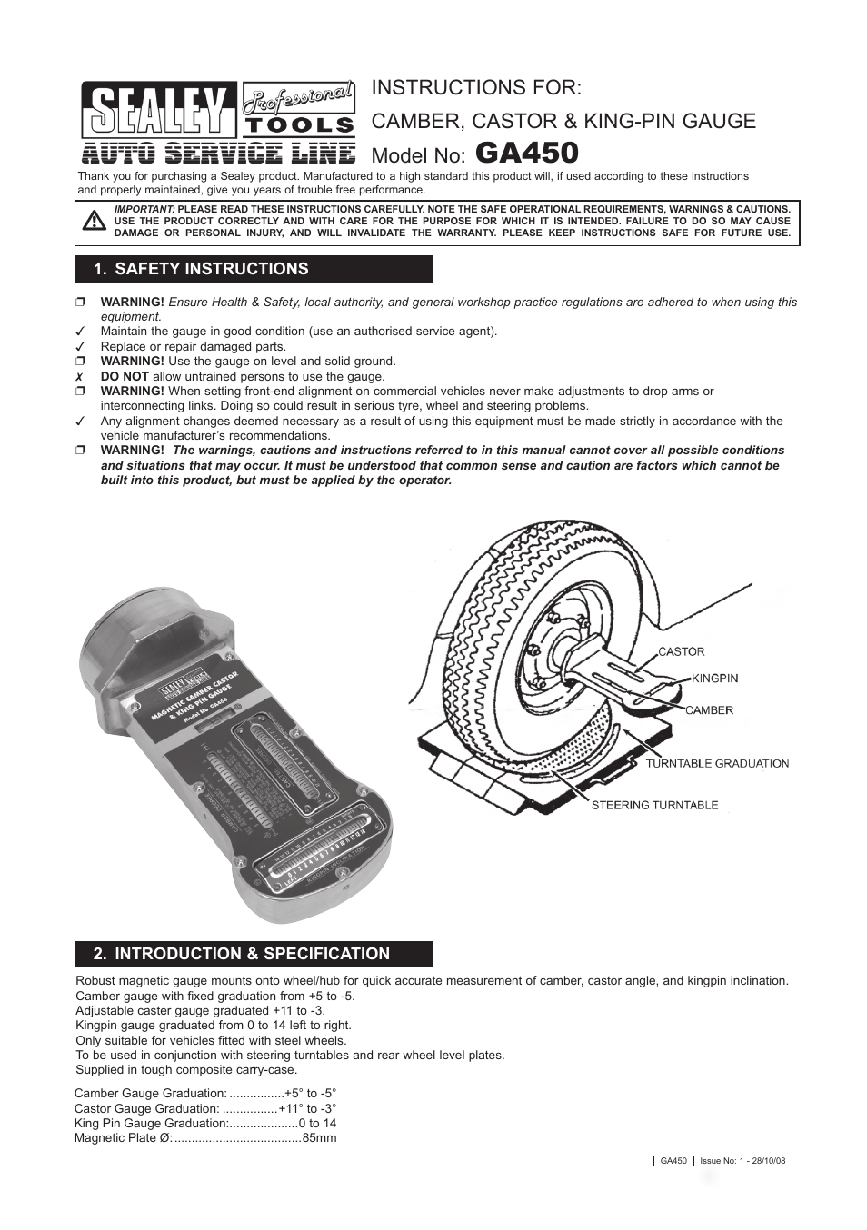 Sealey GA450 User Manual | 2 pages