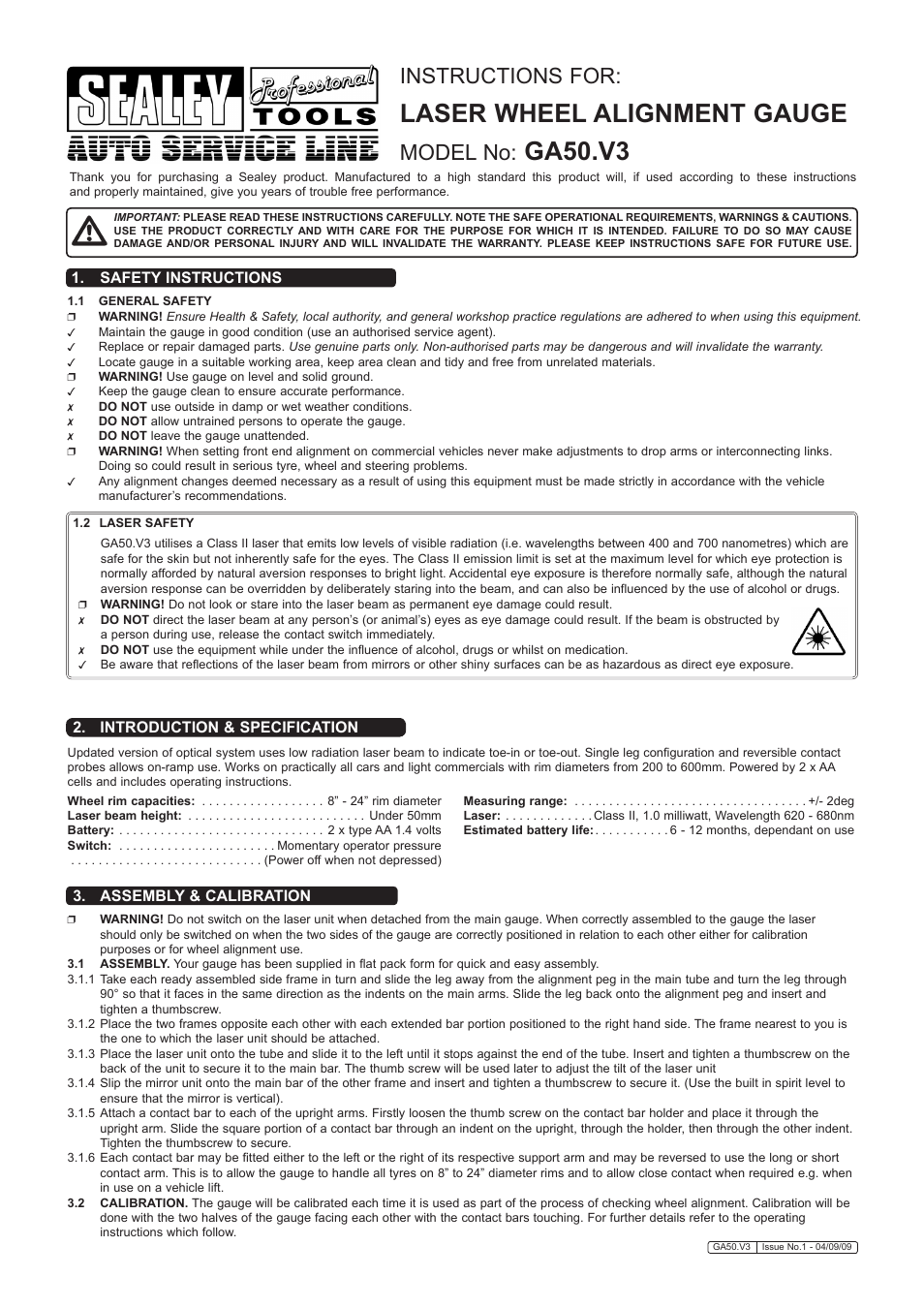 Sealey GA50 User Manual | 3 pages