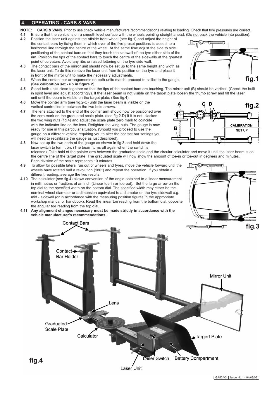 Fig.1 fig.3 fig.4, Operating - cars & vans | Sealey GA50 User Manual | Page 2 / 3