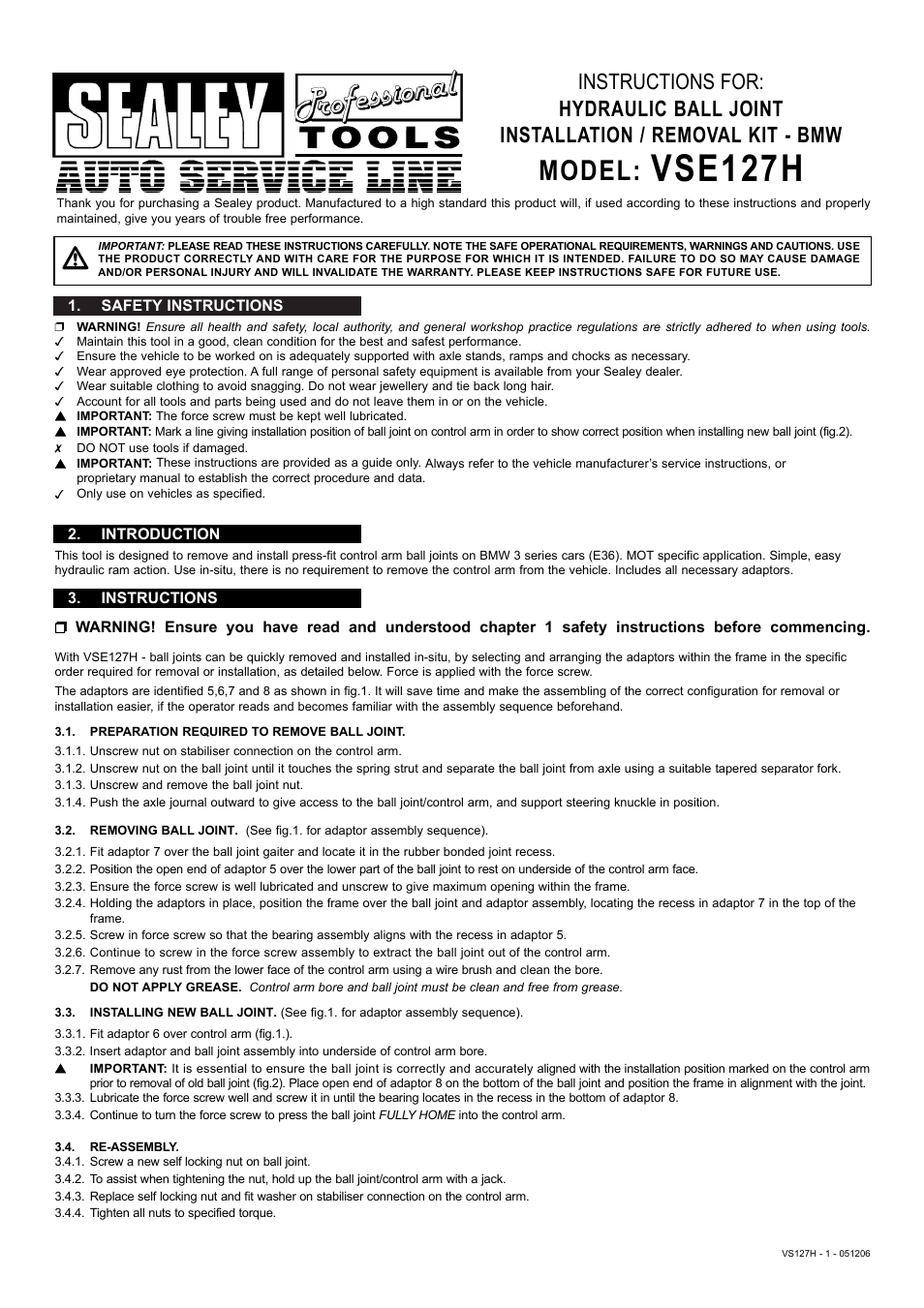 Sealey VSE127H User Manual | 2 pages