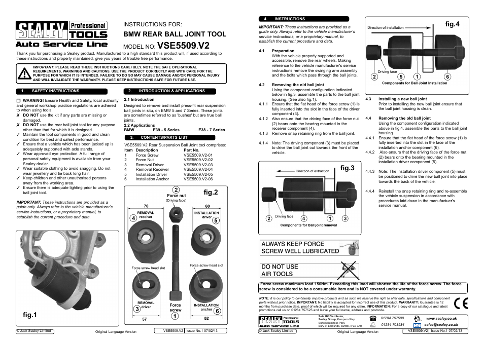 Sealey VSE5509 User Manual | 1 page