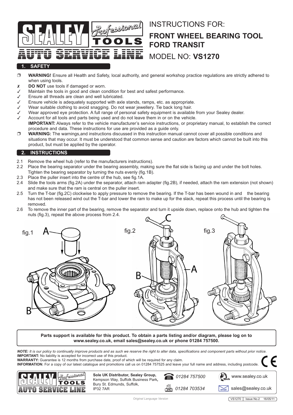 Sealey VS1270 User Manual | 1 page