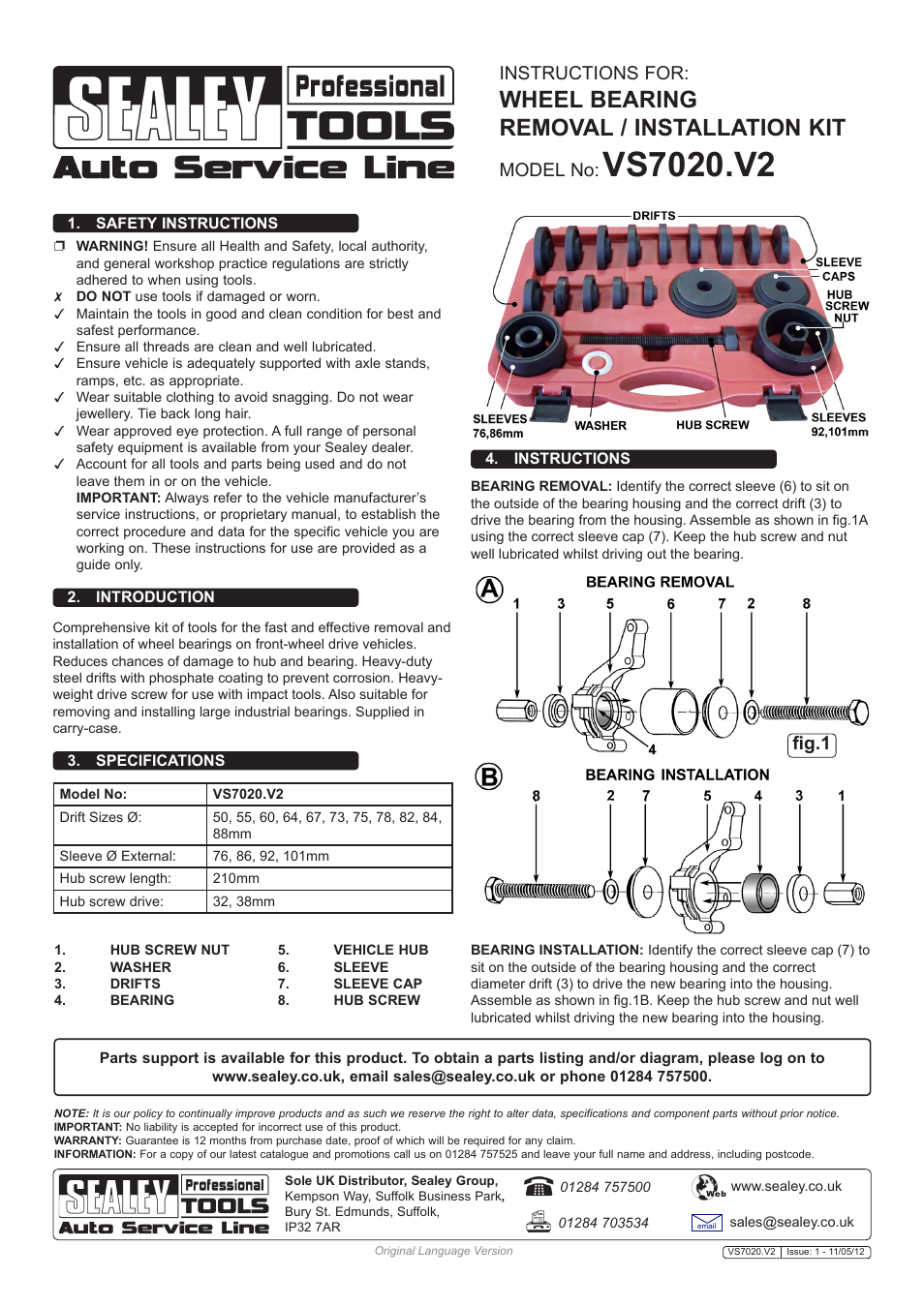 Sealey VS7020 User Manual | 1 page