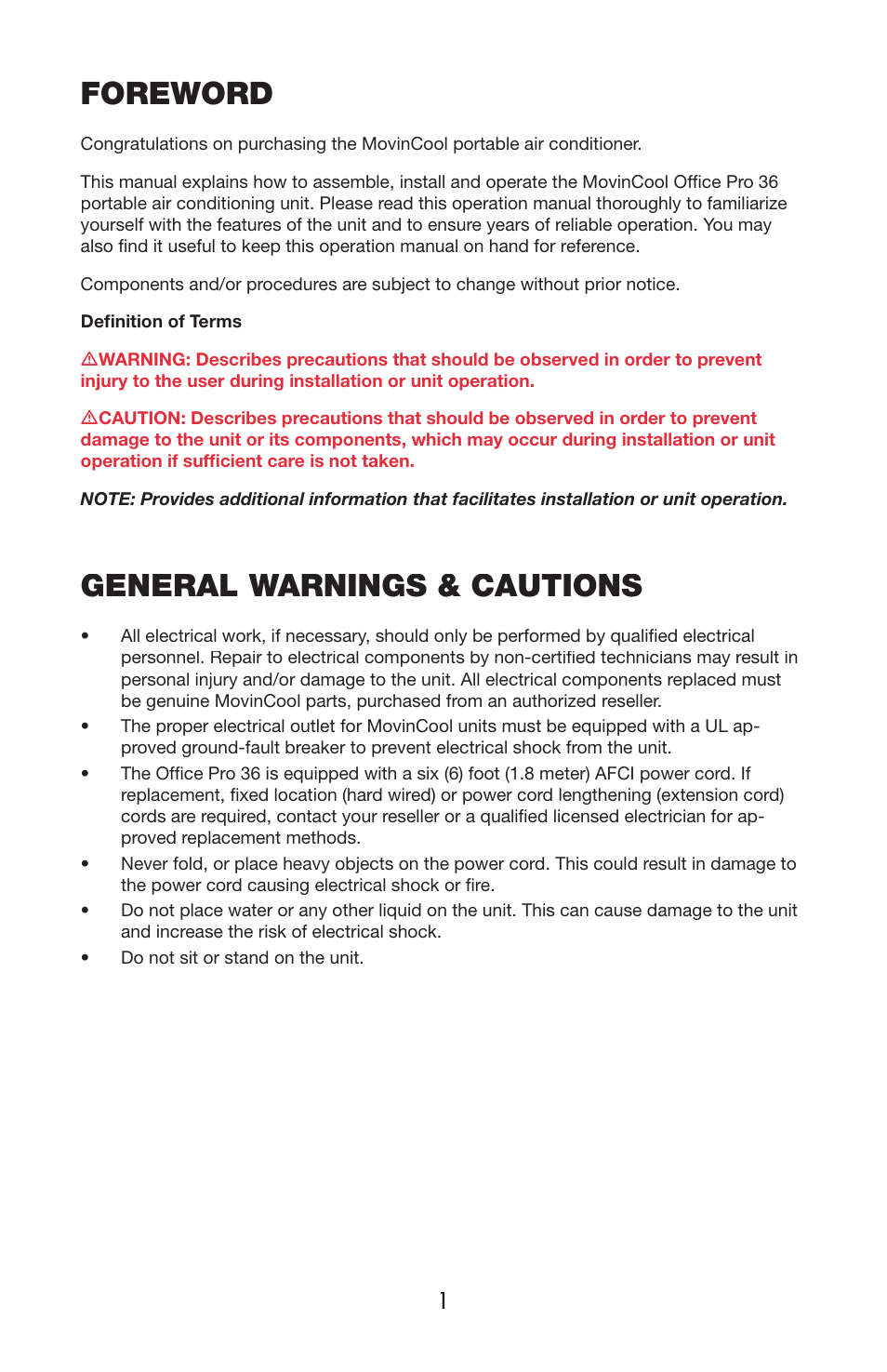 Foreword, General warnings & cautions | Denso OFFICE PRO 36 User Manual | Page 4 / 16