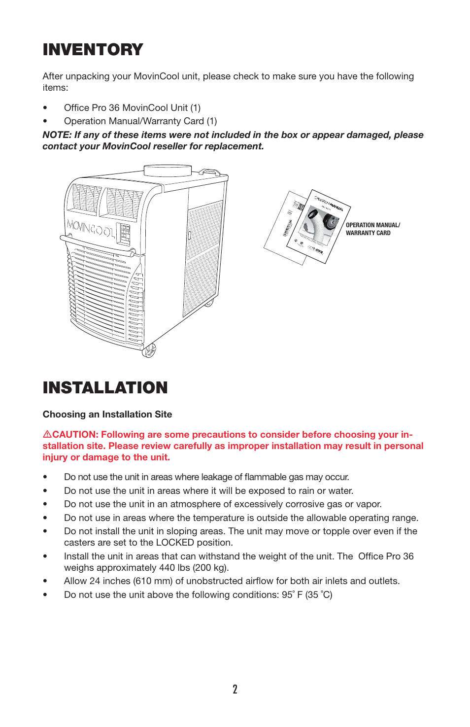 Installation, Inventory | Denso OFFICE PRO 36 User Manual | Page 5 / 16