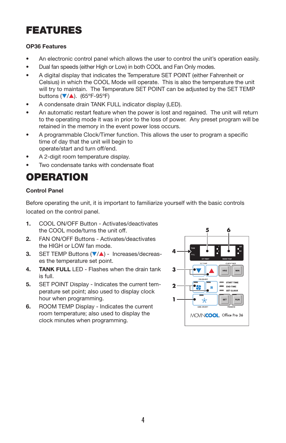 Features, Operation | Denso OFFICE PRO 36 User Manual | Page 7 / 16