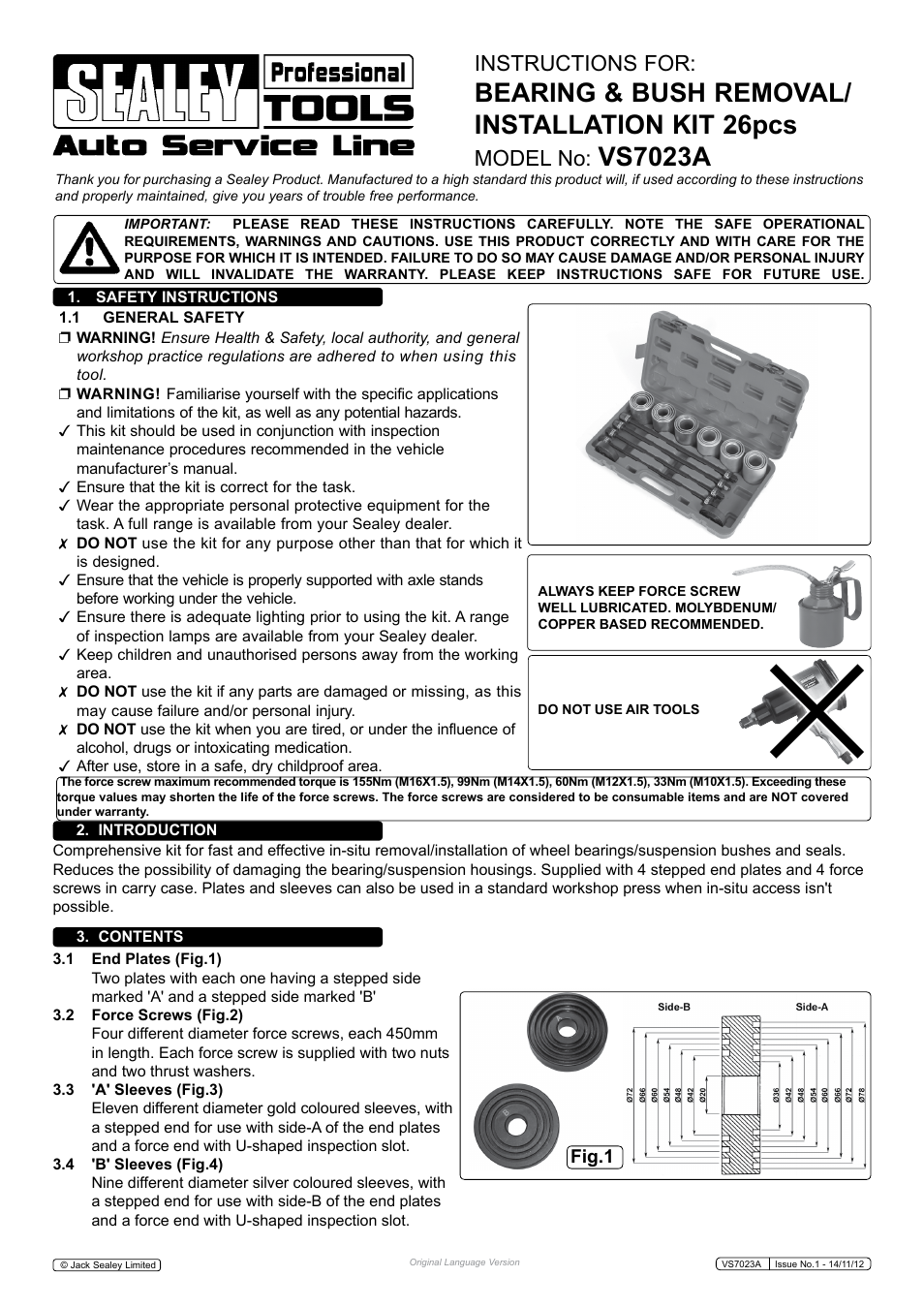 Sealey VS7023A User Manual | 3 pages