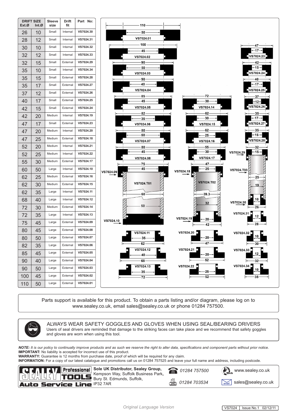 Sealey VS7024 User Manual | Page 2 / 2