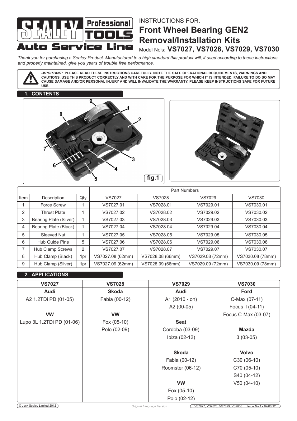 Sealey VS7027 User Manual | 3 pages