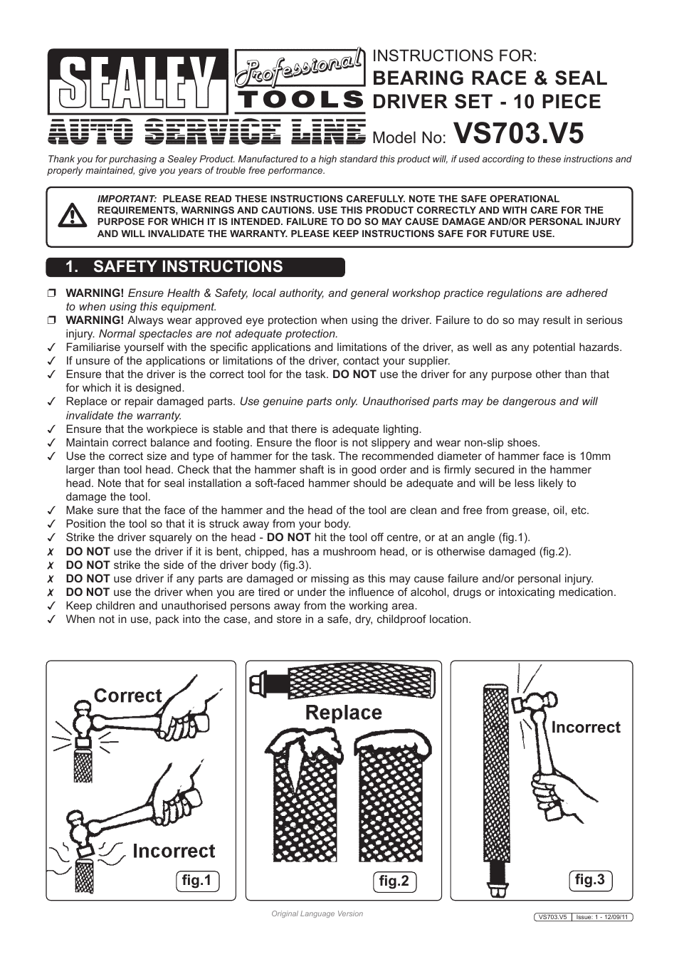 Sealey VS703 User Manual | 2 pages