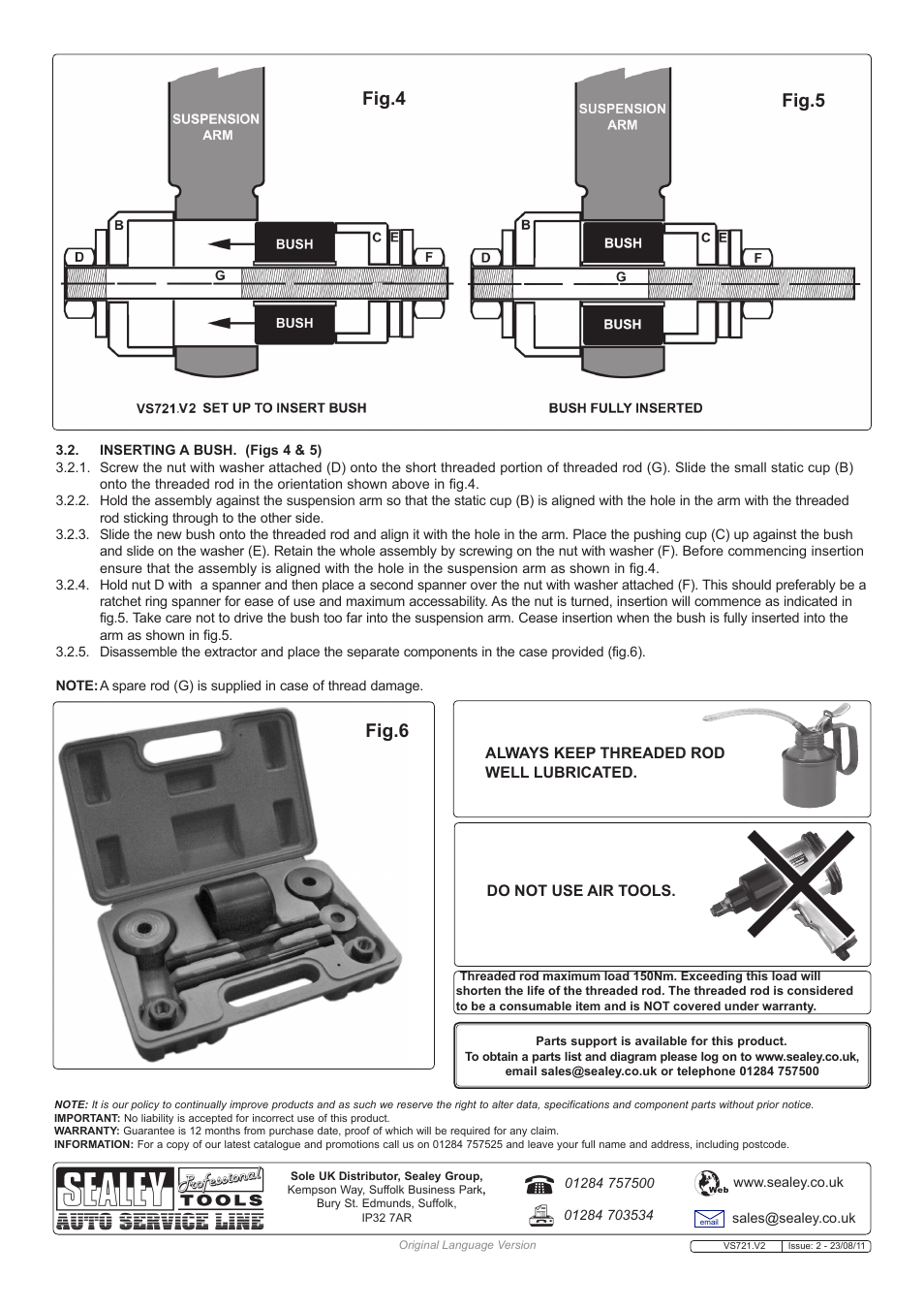 Sealey VS721 User Manual | Page 2 / 2