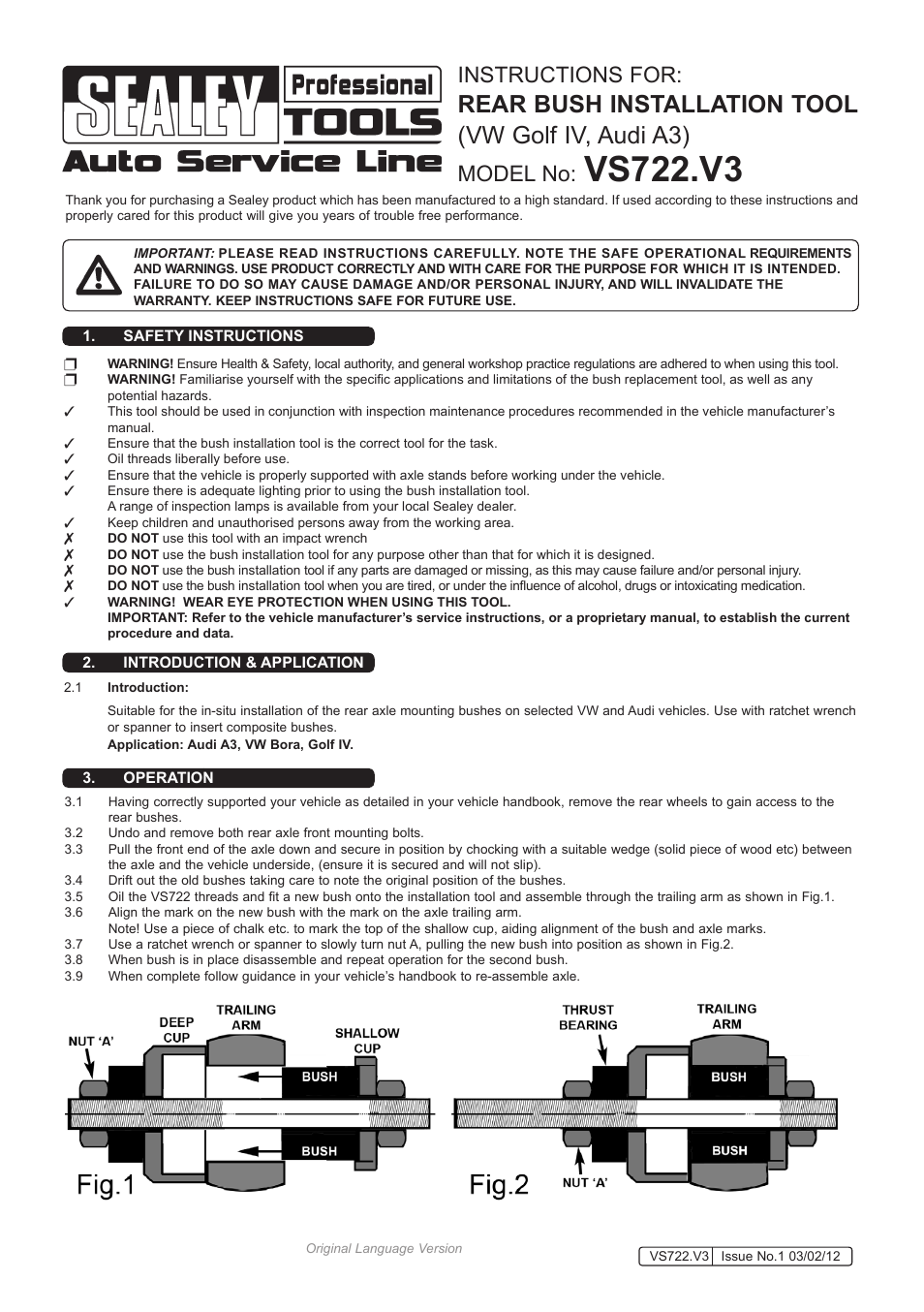 Sealey VS722 User Manual | 2 pages