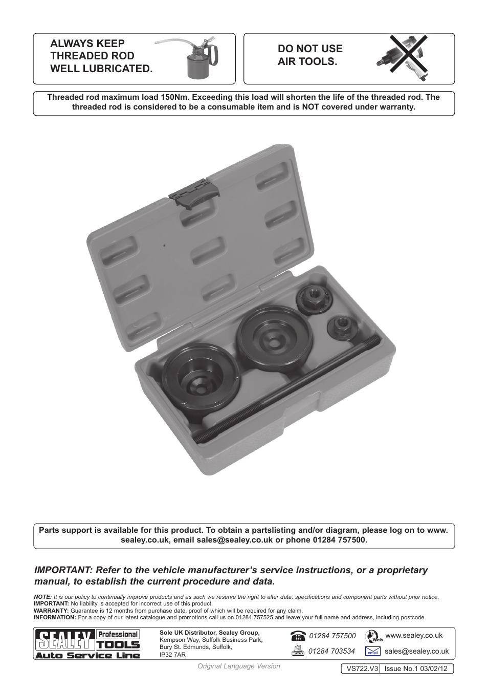 Sealey VS722 User Manual | Page 2 / 2