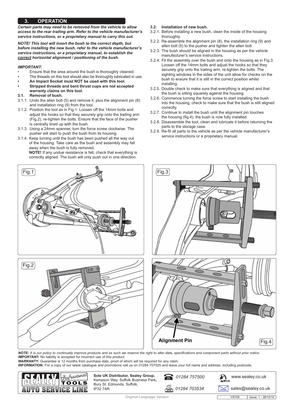 Operation, Fig.1 fig.2 fig.4 fig.3 | Sealey VS726 User Manual | Page 2 / 2