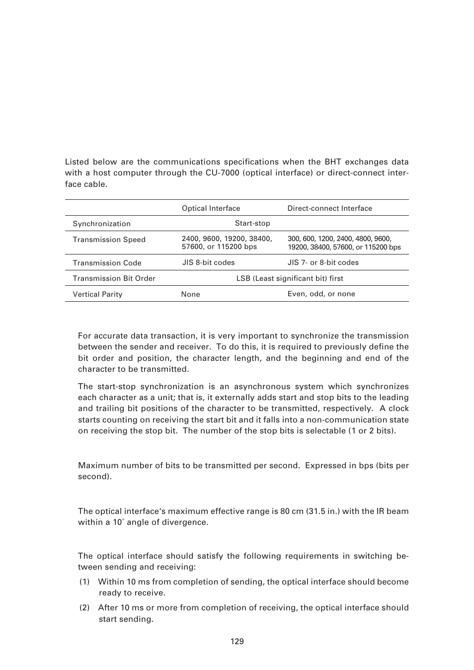 1 basic communications specifications | Denso BHT-7500 User Manual | Page 149 / 217