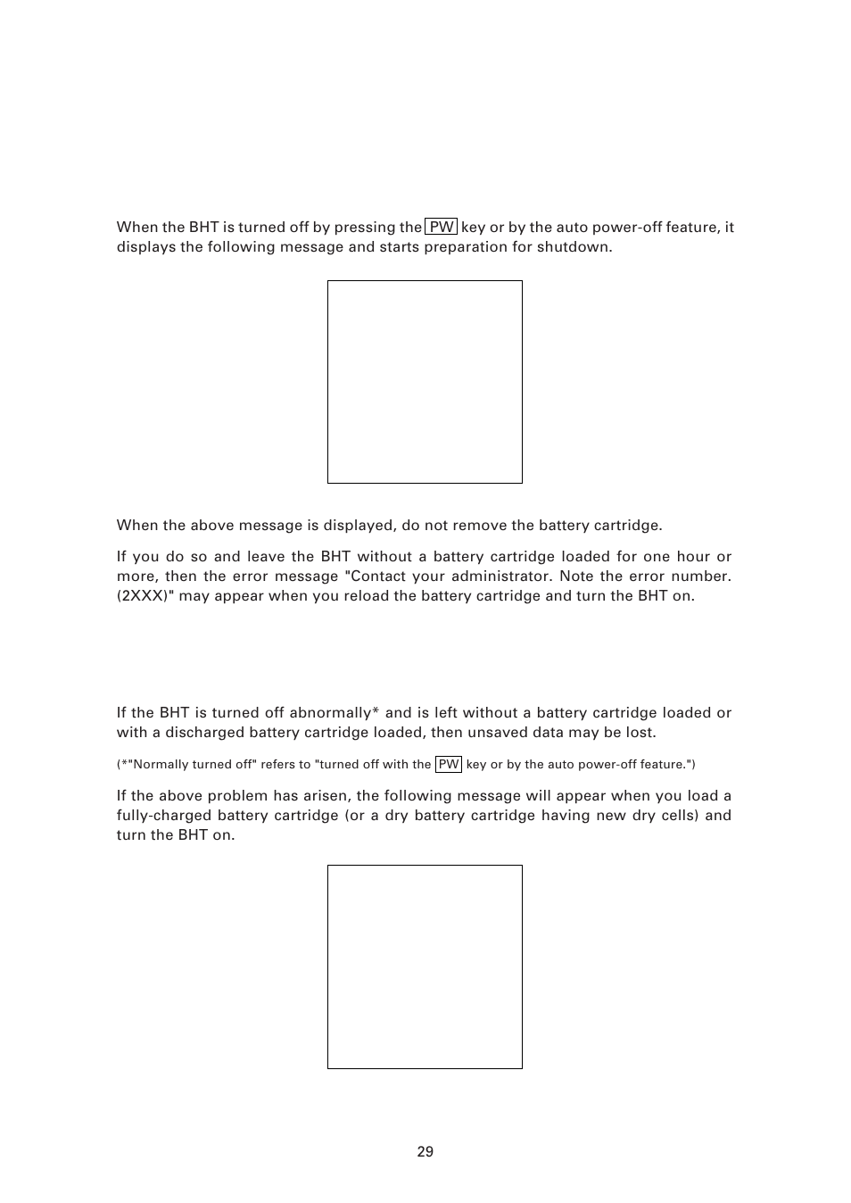 1 ] "shutdown in progress" message, 2 ] if the bht is turned off abnormally | Denso BHT-7500 User Manual | Page 49 / 217