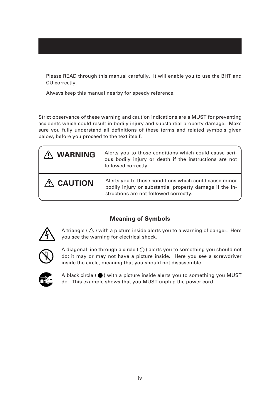 Safety precautions, Warning, Caution | Be sure to observe all these safety precautions | Denso BHT-7500 User Manual | Page 6 / 217