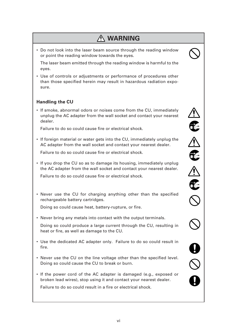 Warning | Denso BHT-7500 User Manual | Page 8 / 217