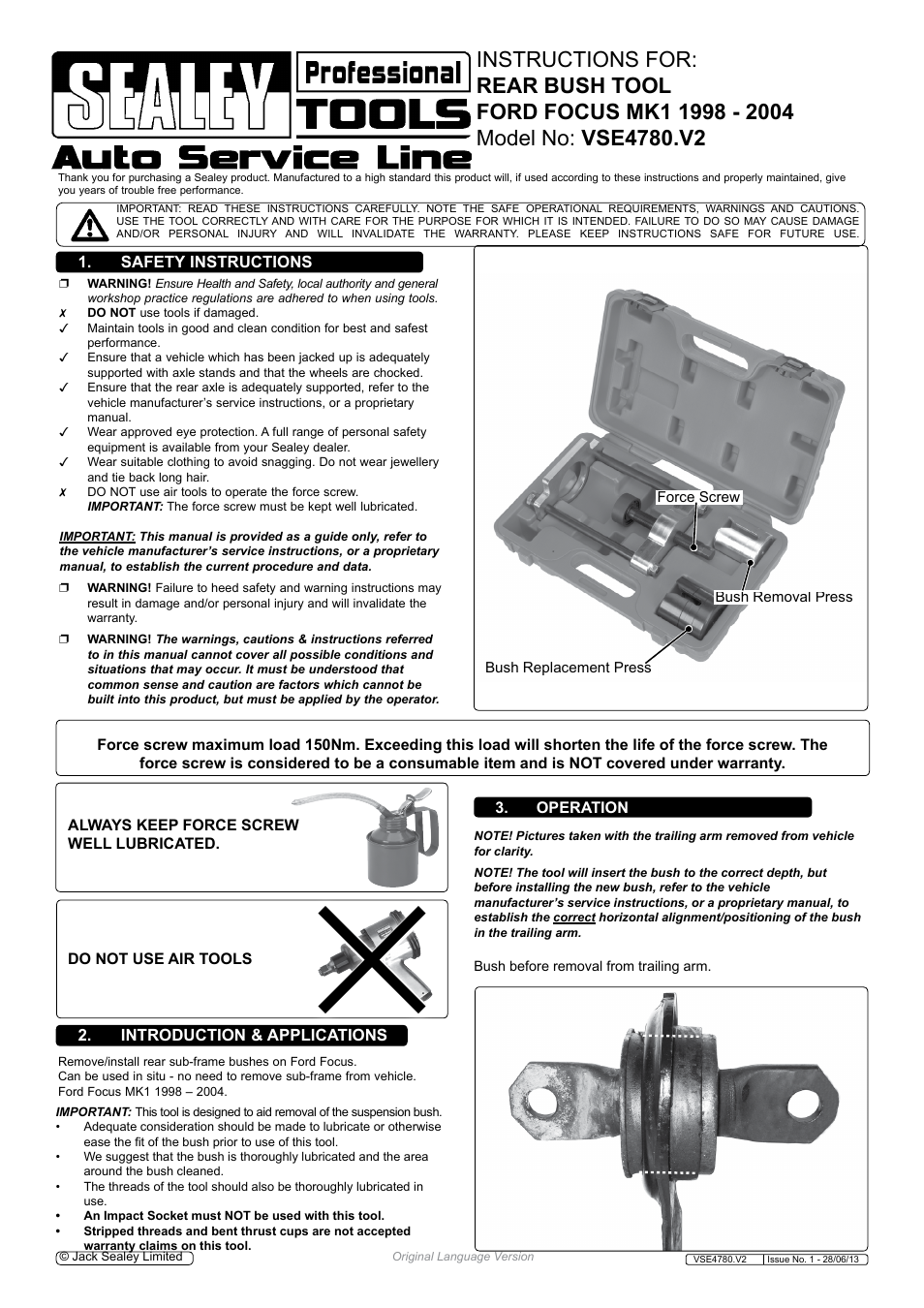 Sealey VSE4780 User Manual | 2 pages