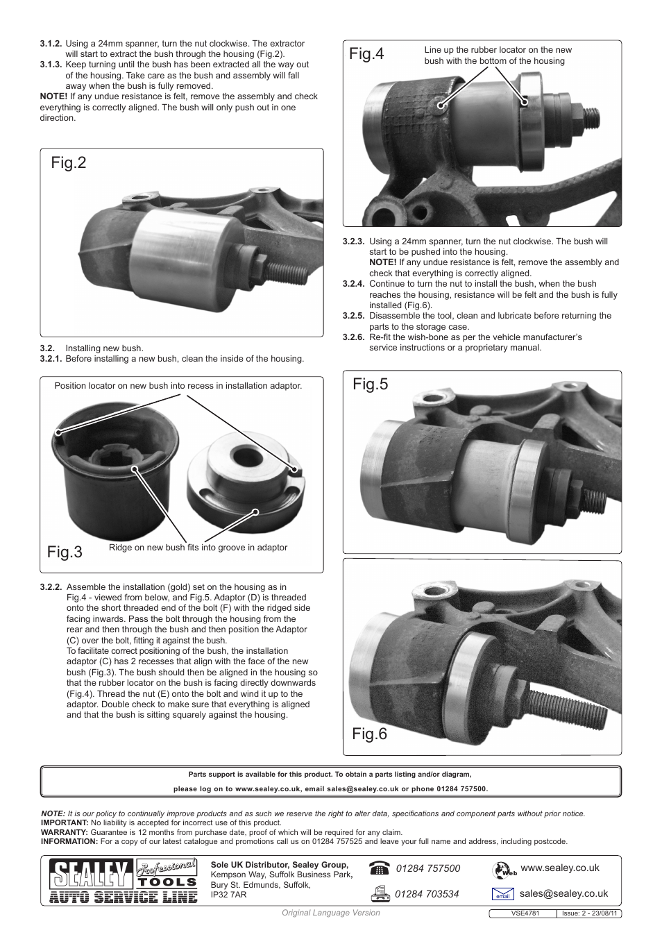 Fig.5, Fig.2, Fig.4 | Fig.3, Fig.6 | Sealey VSE4781 User Manual | Page 2 / 2