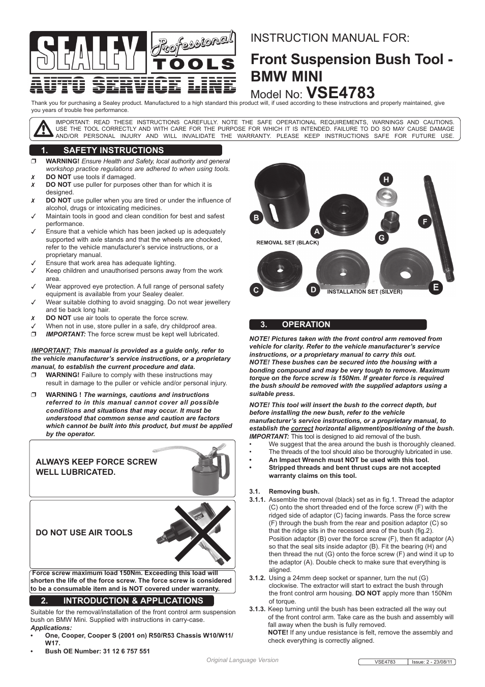 Sealey VSE4783 User Manual | 2 pages
