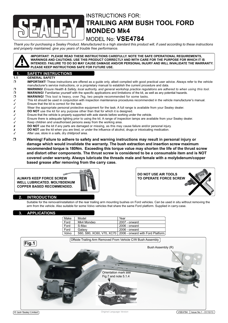 Sealey VSE4784 User Manual | 4 pages