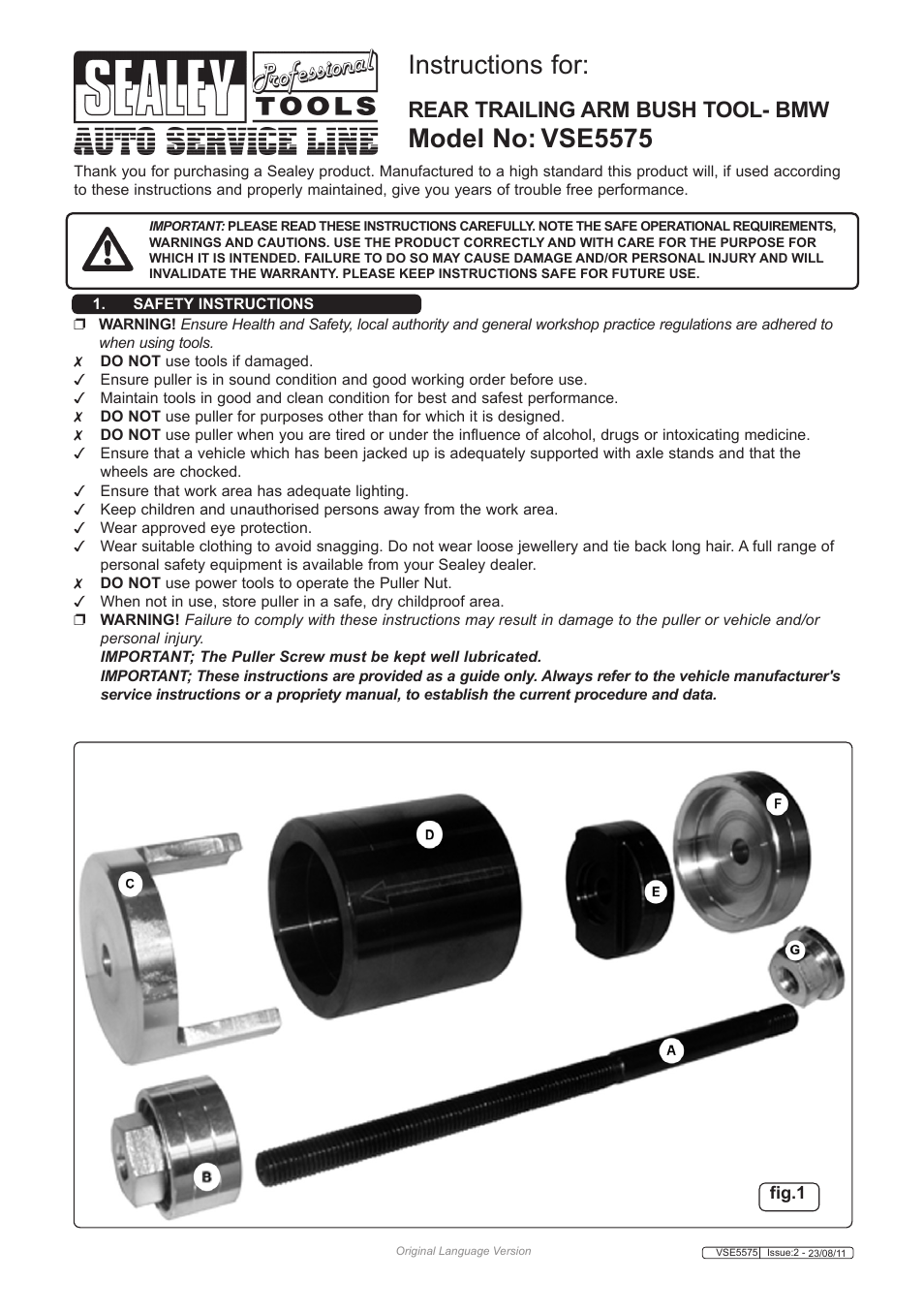 Sealey VSE5575 User Manual | 3 pages