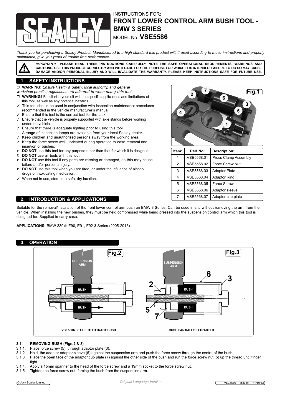 Sealey VSE5586 User Manual | 2 pages