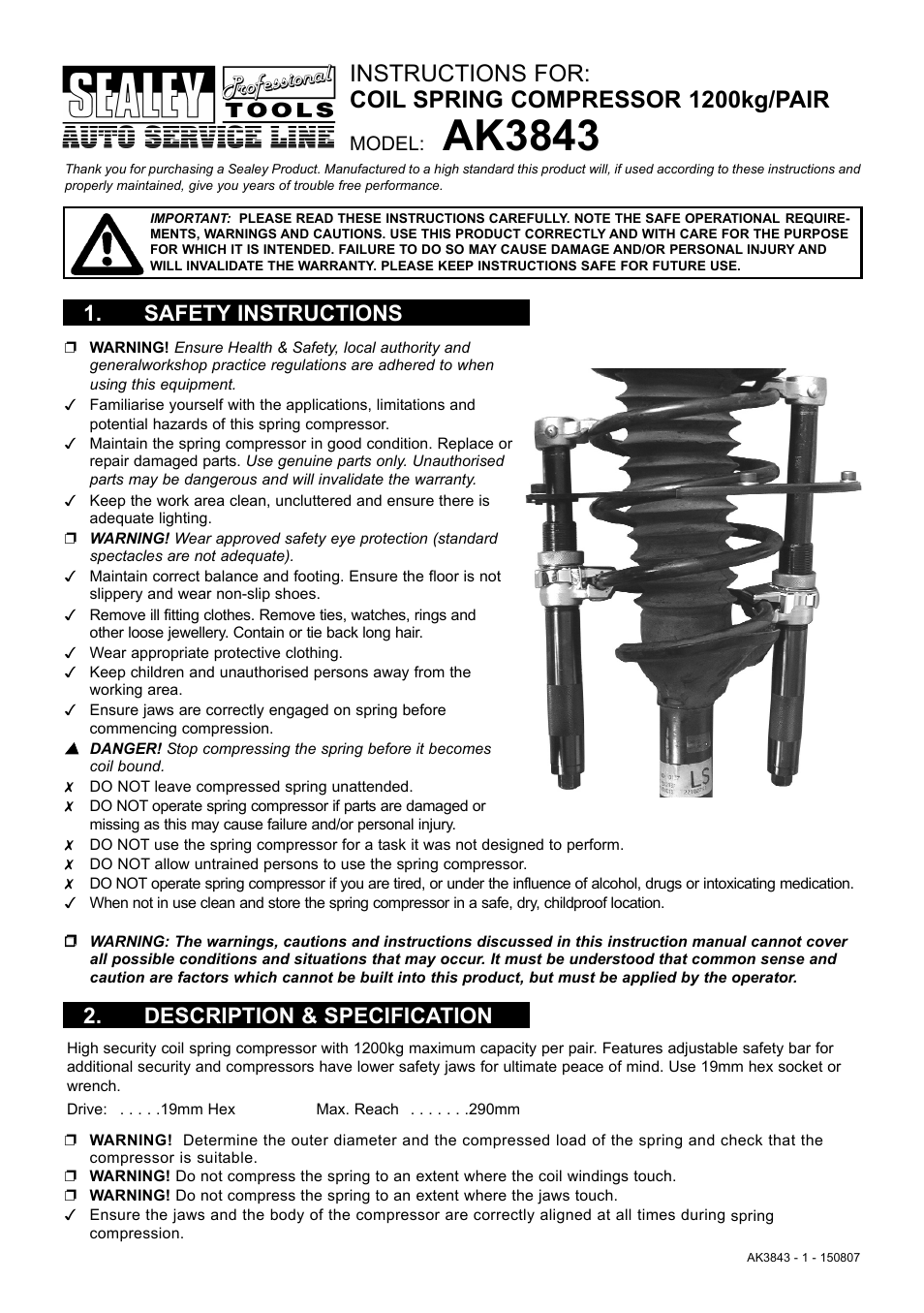 Sealey AK3843 User Manual | 2 pages