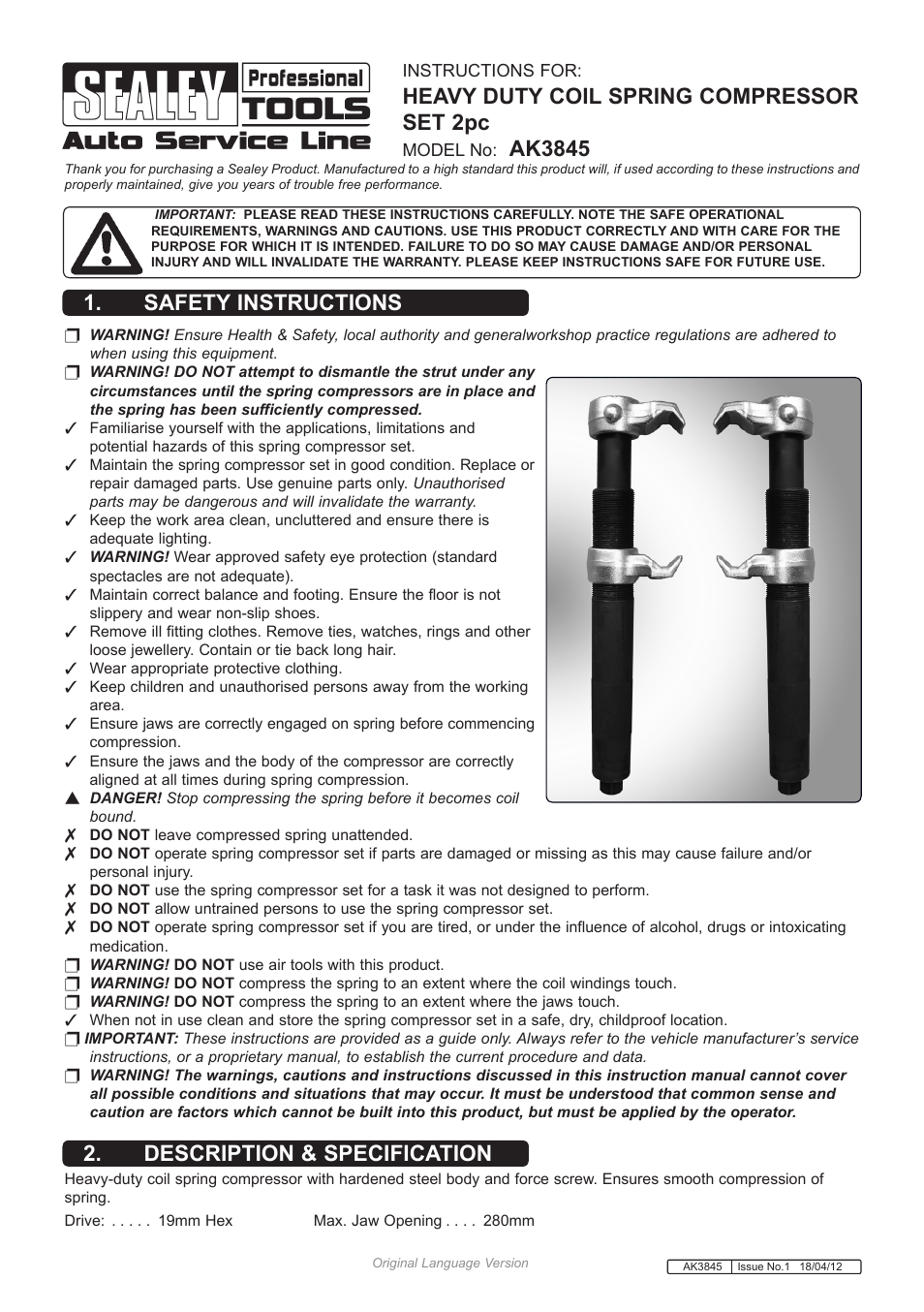 Sealey AK3845 User Manual | 2 pages